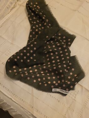 Olive Green Polka Dot Scarf with Pink Dots